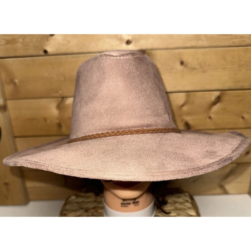 Travel Companion Faux Suede Panama Fedora Cowboy Hat Polyester Vegan Mauve Rose